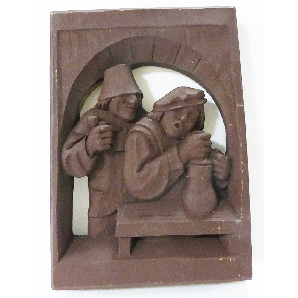 Vtg Wood like carving of two working men material unknow wall decor farmhouse